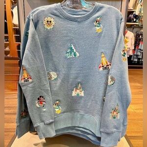 Disneyland Sweatshirt Embroidered Icons Characters Limited Edition Blue Large